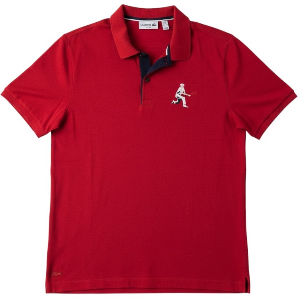 Lacoste Mens Slim Fit Red Cotton Tennis Player Embroidery Logo Polo Shirt XL